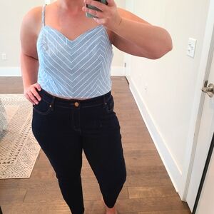 Lane Bryant Blue Chevron Stripe Linen Blend Cropped Top